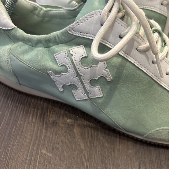 Tory Burch Tory Sneaker Kid Suede & Leather  Size 11 Mint Chip Colorblock - Picture 2 of 9